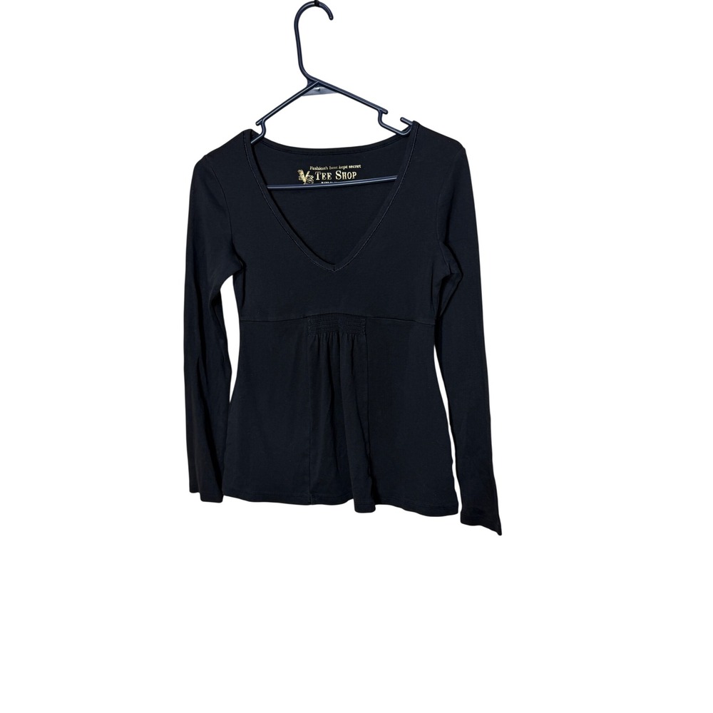 Victoria's Secret‎ Tee Shop Y2K Black V-Neck Babydoll Long Sleeve Top Small
